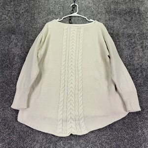 Chaps Sweater Womens 1X White Cable Knit Long Sleeve Casual Outdoor City